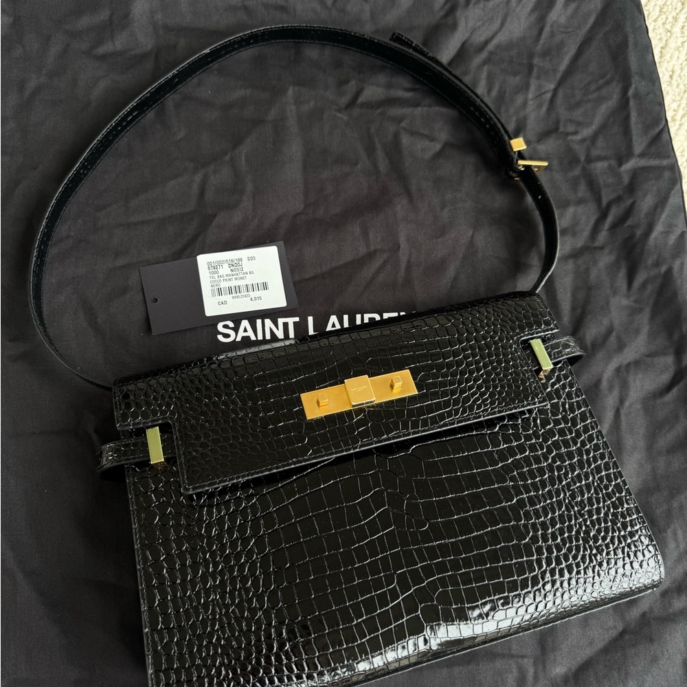 Saint Laurent Manhattan Medium Black Croc Embossed